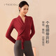美愫長(cháng)袖瑜伽服外搭罩衫套裝女秋冬時(shí)尚修身百搭綁帶舞蹈大碼訓練服 爵士紅上衣 M