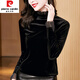 皮爾卡丹（pierre cardin）金絲絨打底衫女長(cháng)袖春秋裝內搭顯瘦黑色T恤時(shí)髦洋氣立領(lǐng)上衣 黑色 M 建議90-105斤