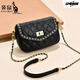 袋鼠真皮女士包包2025七夕菱格輕奢女包單肩包鎖扣小方包斜挎鏈條包女 黑色