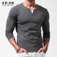 續點(diǎn)長(cháng)袖t恤男假兩件個(gè)性小V領(lǐng)修身緊身衣運動(dòng)棉質(zhì)上衣秋季純色打底衫 深灰色 M 碼90-110斤左右修身版型
