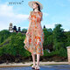 KEYUYAO原創(chuàng  )女裝露肩印花雪紡連衣裙夏季長(cháng)裙款海邊度假波西米亞沙灘裙 香橙色 L （111-120斤）