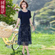 珂儷莎媽媽夏裝短袖連衣裙2025新款洋氣50歲中老年婦女高貴氣質(zhì)雪紡裙子 YSM-8782 藏青色 2XL 【建議120-135斤】