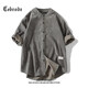 Cebrodz法國(guó) 襯衫男新中式男裝無(wú)領(lǐng)夏季新款國(guó)潮短袖襯衣寬松國(guó)風(fēng)上衣服 灰色 2XL