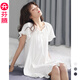 芬騰睡裙女新款夏季短袖睡裙100%純棉清新可愛(ài)可外穿大碼家居服睡衣 白色-短款 L 建議:110-125斤