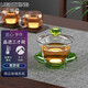 明尊（LIGHTKING）手工吹制耐熱玻璃蓋碗三才碗玻透明璃茶碗功夫茶茶具單個大號家用 F-01（翡翠綠）