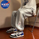 NASA MARVEL休閑褲男春秋季束腳運動(dòng)長(cháng)褲寬松彈力大碼百搭灰色5XL