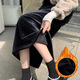 唐努烏燈芯絨大碼女裝加絨厚半身裙秋冬新款韓版中長(cháng)裙子高腰開(kāi)叉 黑色【加絨】 M 【75-95斤】