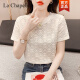 拉夏贝尔（La Chapelle）短袖T恤女2023年夏季新款韩版时尚蕾丝气质显瘦雪纺短款圆领上衣 白色 L