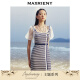 MAXRIENY风条纹连衣裙2023夏季新款修身显瘦泡泡袖针织裙子 蓝条纹 S/01