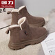 回力女鞋加絨雪地靴女冬季新款情侶保暖短靴棉鞋潮流時(shí)尚百搭厚底靴子 駝色-加絨加厚 38