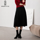 名師路百褶半身裙冬裝新款淑女風(fēng)優(yōu)雅中長(cháng)款寬松a字裙褶皺半身裙 黑色88 XL