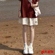 美安嘉美式高腰運動短褲女夏ins潮學(xué)生薄款寬松顯瘦直筒闊腳休閑五分褲 杏色 M 165