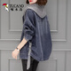 啄木鳥(niǎo)牛仔外套女裝短款2026春秋季新款韓版寬松連帽休閑棒球服上衣服 藍灰色 L 112-123斤