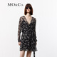 MO&Co.連衣裙順紆縐雪紡佩斯里花紋綁帶高腰輕薄附內搭短裙摩安珂 黑底白花色 M 165