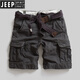 JEEP SPIRIT吉普重磅美式復(fù)古工裝短褲夏季男士純棉多袋褲寬松休閑五分褲中褲 深灰色 (送腰帶) 30 (2.35尺)