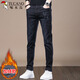 啄木鳥(niǎo)（TUCANO）牛仔褲男秋冬季修身彈力長(cháng)褲子男士加厚商務(wù)休閑褲男 藍黑加絨 32