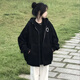 VEOX連帽衛(wèi)衣女春秋ins慵懶風(fēng)寬松開(kāi)衫外套女薄款/加厚拉鏈款上衣 黑色[春秋薄款] M _86-105斤