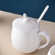 巖鑒純白骨瓷胖肚牛奶杯早餐杯微波爐可加熱馬克杯陶瓷帶蓋勺咖啡杯 白色