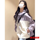 蒂洛緹娜美式復(fù)古撞色沖鋒外套女春秋季新款oversize休閑寬松夾克外套 紫色 【春秋款雙層有里布】 L 105-120斤
