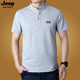 JEEP SPIRIT輕奢高檔立領(lǐng)t恤男夏季純棉寬松大碼休閑半袖POLO體恤衫爸爸夏裝 灰色  L (140-155斤)