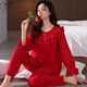 曲果（QUGUO）品牌2025新款純棉睡衣女士春秋季長(cháng)袖大紅色結婚本命年家居服套裝 C1532幸運紅 XL 【建議120-140斤】