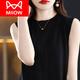 貓人（MiiOW）羊毛女圓領(lǐng)無(wú)袖內搭針織打底衫女背心吊帶薄短款上衣西裝內搭 黑色 3XL