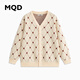 MQD童裝男大童2023冬季格紋滿(mǎn)版毛衣開(kāi)衫 米白 120