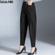 布琳達哈倫褲女夏季薄款寬松休閑九分褲子春秋季錐形長(cháng)褲黑色彈力老爹褲 黑色【長(cháng)褲-春秋款】 L