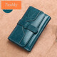 tushky真皮小錢(qián)包女小巧軟皮超薄折疊短款簡(jiǎn)約復古多功能日韓皮夾26新款 孔雀藍