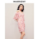 MAXRIENY浪漫甜美氛圍感一字肩吊帶連衣裙茶歇裙女 粉花 M