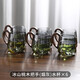 Luxury Flowers日式茶杯玻璃杯泡綠茶專(zhuān)用男士高檔帶把手水杯家用綠茶杯水晶杯子 冰山煙灰桃木把手400ml水杯6支