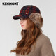 卡蒙（Kenmont）騎車(chē)護耳加絨加厚保暖鴨舌帽女純羊毛格紋毛呢棒球帽km-5204