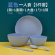 朋寧 碗碟盤(pán)套裝餐具碗碟套裝塑料盤(pán)子碗套裝家用組合勺套裝碗筷 北歐藍一人份5件