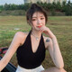森羅慕彤法式小吊帶設(shè)計感小眾外穿短款歐美內(nèi)搭夏季V領(lǐng)掛脖上衣女辣妹背心美背 黑色