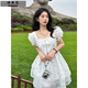 詩丹蕊甜美學(xué)院風(fēng)可愛蝴蝶結(jié)碎花連衣裙女學(xué)生收腰顯瘦泡泡袖公主蓬蓬裙 白色 均碼【可備注碼數(shù)】