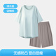 內茵（NEIYIN）睡衣女夏季帶胸墊短袖薄款短袖可外穿大碼春夏款家居服套裝 清水藍 套裝（短袖+五分褲） 均碼 M-L (體重90-120斤)