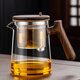 76茶業(yè)辰功飄逸杯全玻璃內膽泡茶壺茶水分離飄逸杯木把玻璃壺功夫茶具 T4側把飄逸杯 550ml