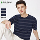 杉杉【純棉色織】圓領(lǐng)T恤男夏季新款休閑條紋上衣透氣親膚中年短袖男 藏青 M (170/88A)