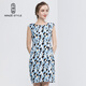 名師路印花連衣裙女春秋裝新款通勤名媛淑女氣質(zhì)無(wú)袖鉛筆裙職業(yè)打底裙 藍色53B M