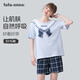 tutuanna5折 22SS家居服套裝 女JK風(fēng)棉條紋水果印花短袖短褲上下套 261719-淡灰藍(lán)色 均碼 上衣160/84A 褲子160/70A