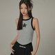 CHUU星星貼布字母刺繡吊帶女2025夏季新品撞色拼接華夫格小背心薄 中花灰2 均碼