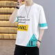 回圖 短袖t恤男夏季潮流韓版休閑寬松衣服男裝半袖夏裝青少年學(xué)生ins薄款拼接打底衫夏天小衫圓領(lǐng)體恤 白色 XL