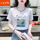 紅蜻蜓圓領(lǐng)印花短袖t恤女夏季年夏裝新款寬松體恤時(shí)尚百搭洋氣上衣 藍色短袖 2XL [129-139斤]