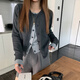 斤慕灰色假兩件拼接針織開衫毛衣女圓領(lǐng)百搭顯瘦慵懶上衣2025春季新款 灰色 厚款