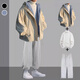 gxmy羊羔絨棉服男冬季外套男士潮牌寬松連帽棉衣服男裝加絨厚棉襖套裝 杏色棉衣+白毛衣+加絨灰色衛(wèi)褲 XL 建議130-150斤