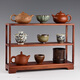 從簡(jiǎn)花梨木茶具博古架桌面收納架置物架小號實(shí)木紫砂壺茶杯擺件展示架 黃花梨三層博古架大號40*28*11cm