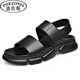 波佐斯（POEZONIS）涼鞋男夏季新款休閑真皮涼拖鞋韓版運動(dòng)男士沙灘鞋潮個(gè)性男鞋 黑色 41
