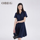 OBEG歐碧倩夏季純色Polo領(lǐng)連衣裙優(yōu)雅新復古回潮10462093 藏藍 M /165/38