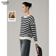 衣香麗影條紋撞色毛衣女新款設計感鏤空寬松針織上衣 黑底條 M