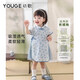 幼歌（YOUGE）嬰幼兒夏季新款新中式碎花連衣裙輕薄透氣兒童網(wǎng)紗裙子 江南蘭 80 cm